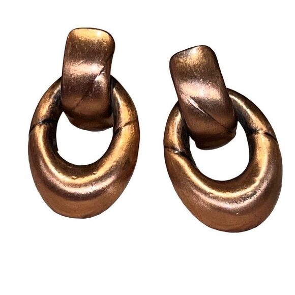 Vintage Jewelry - Vintage 1950s Copper Modernist Clip On Door Knocker Earrings
